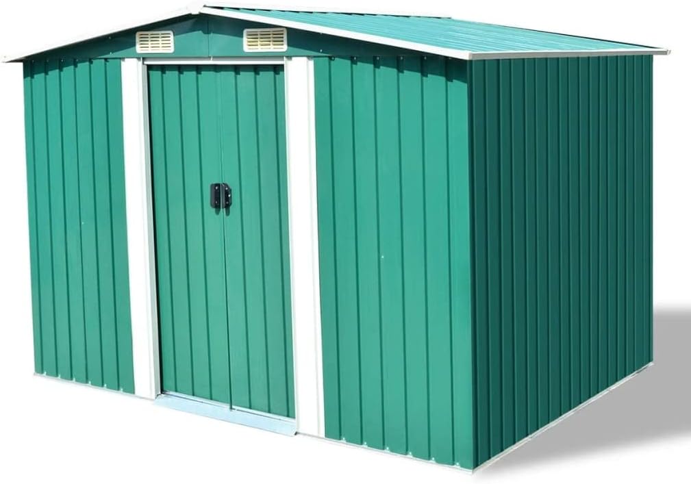 6.7'x 8.4'Outdoor Metal Storage Shed, Steel Garden Storage Shed, Garden Metal Tool House, Outdoor Building Organizer with 4 Vents & Double Sliding Door for Garden Lawn Backyard Farm (Green)