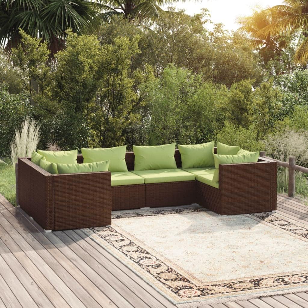 Patio Set 6 Piece Patio Lounge Set with Cushions Poly Rattan Brown