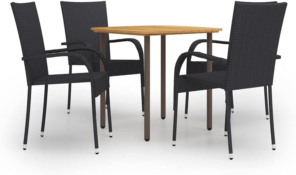 5 Piece Patio Dining Set Poly Rattan Black Garden Furniture