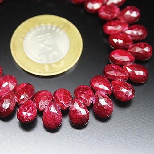 13 inch natural beads strand of 9mm faceted drop ruby gemstone beads for DIY jewelry - necklace, bracelet, earring, ring.