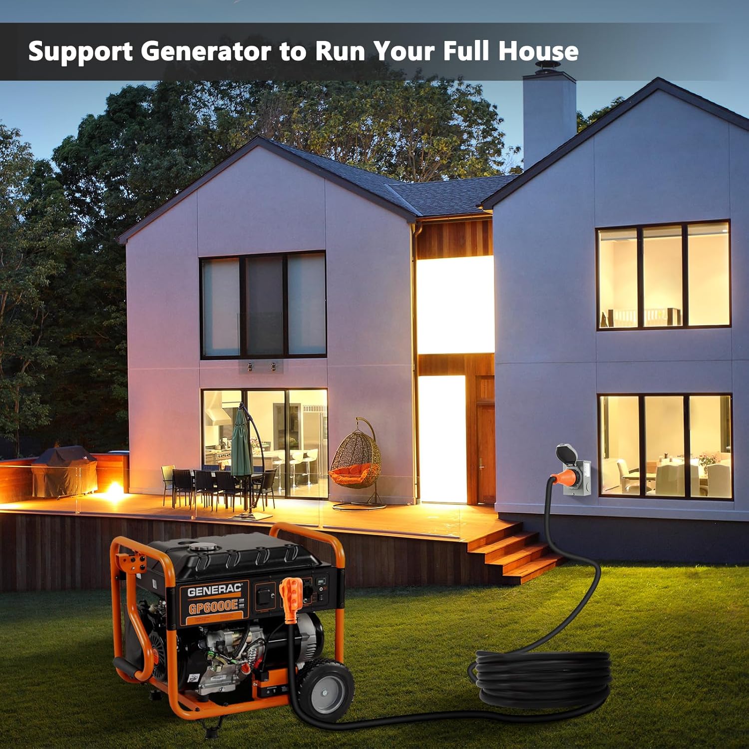 Finderomend 30 ft 50 Amp Generator Cord and Power Inlet Box Combo Kit, Pre-Drilled Generator Power Cord NEMA 14-50P to SS2-50R Extension Cord, for RV Truck Trailer Motorhome, 125/250 Volts