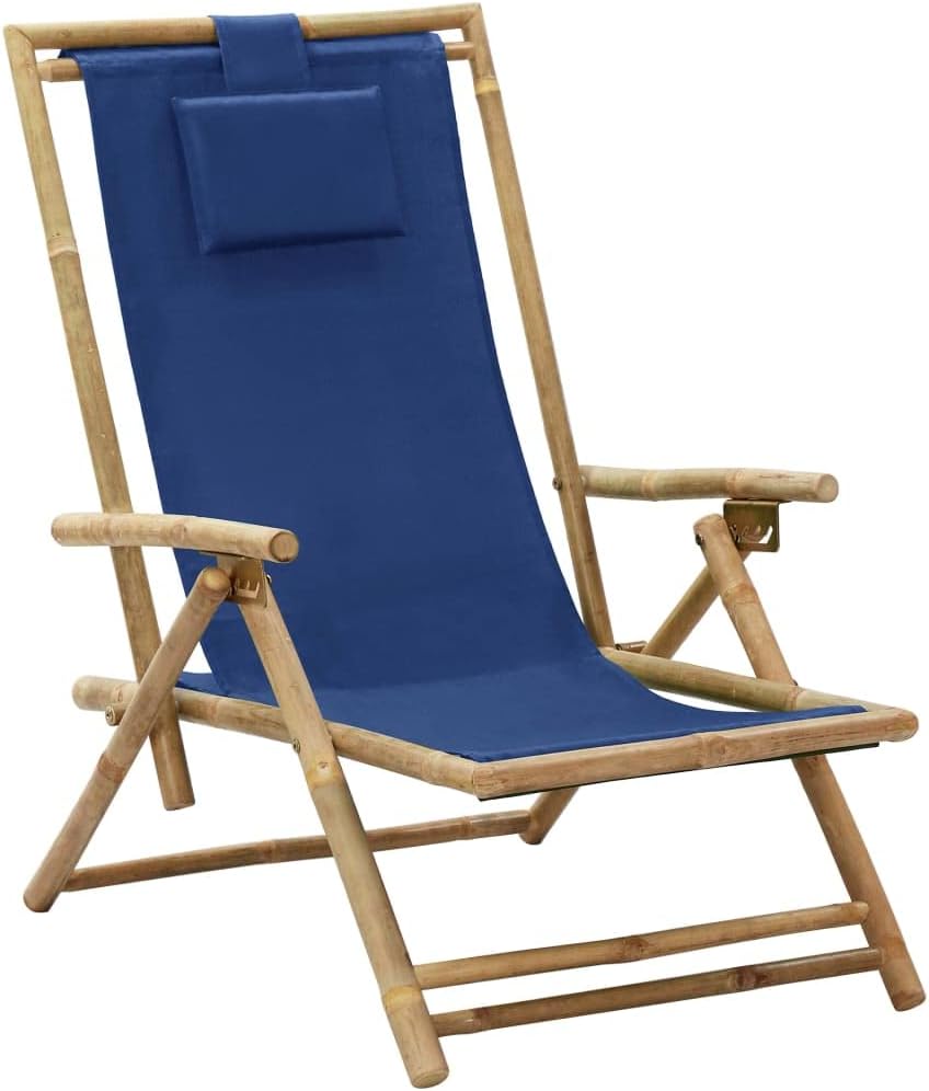 Reclining Relaxing Chair Navy Blue Bamboo and Fabric,Adjustable Bamboo Folding Relaxation Chair for Indoor and Outdoor Use Patio Furniture & Accessories
