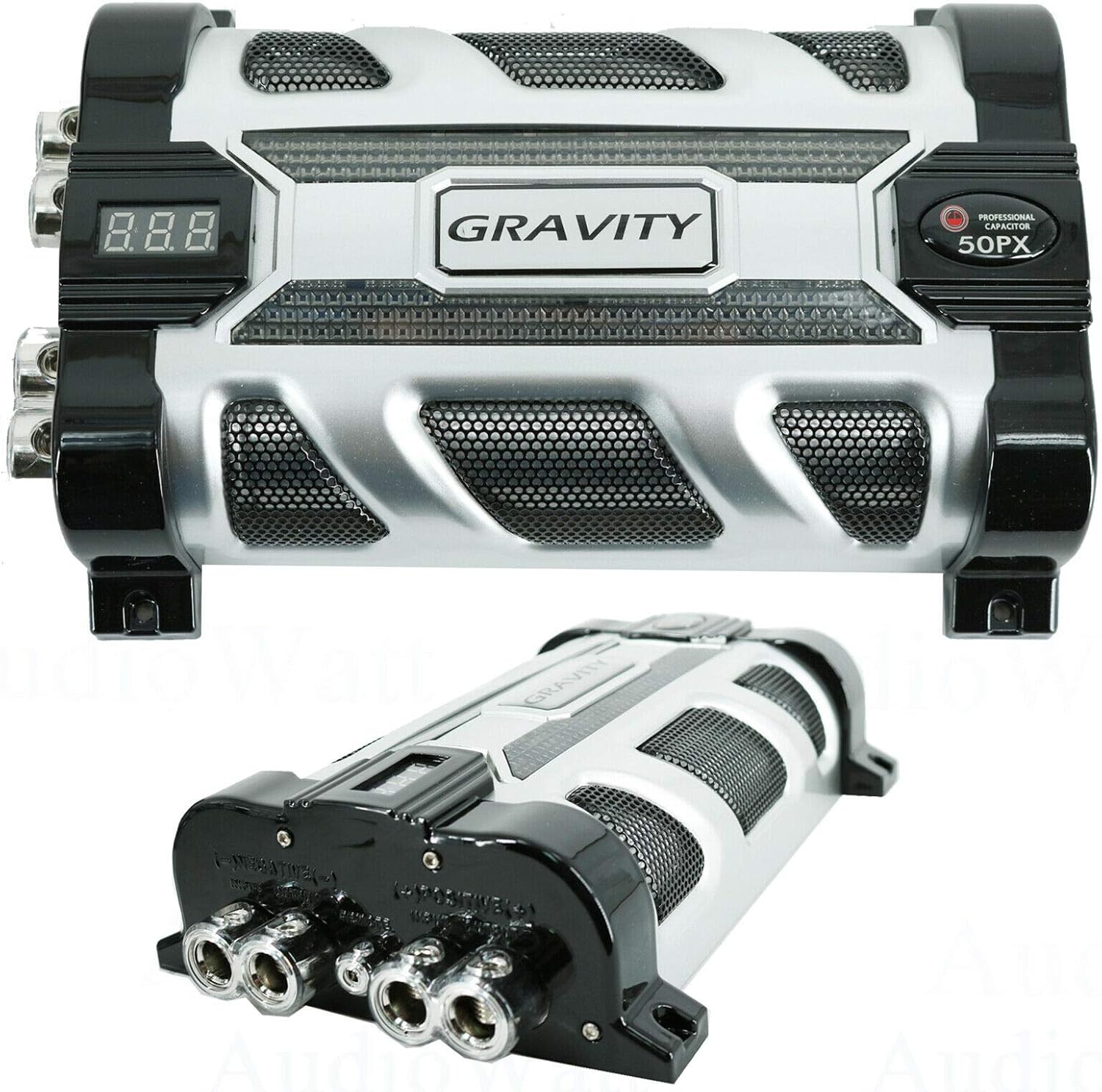 Gravity GR-50PX Car Audio Mobile Battery Stiffening Portable Power 50.0 Farad Capacitor and Completed 5000 Watts Amplifier Installation Wiring kit 0 Gauge BGC0XLB