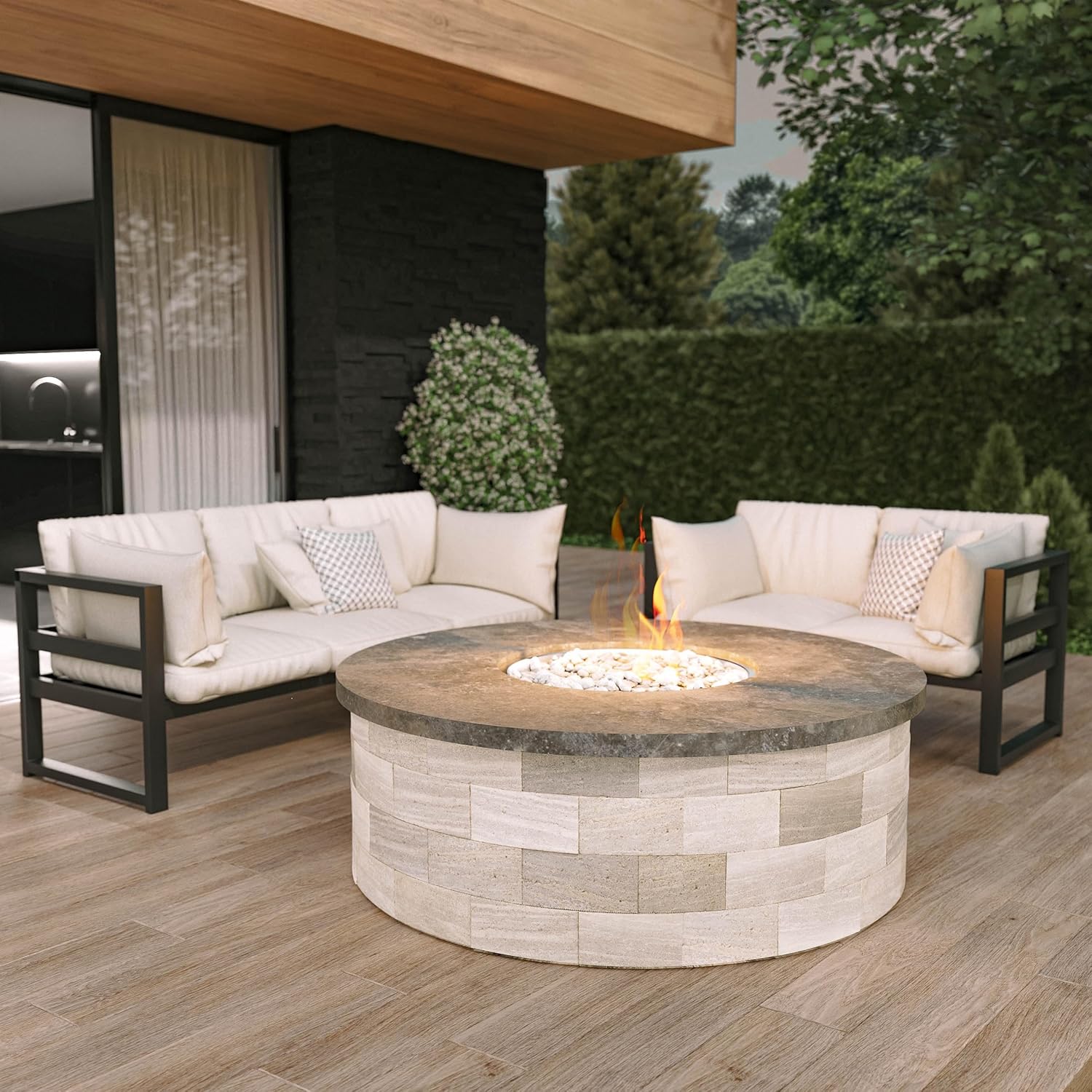 Ready-to-Finish 45-in Round x 18-in Concrete Fire Pit Kit for Outdoor Patio – Customizable Gas or Wood Burning Base – DIY & Contractor Friendly – Fits 25-in Burner or Breeo Zentro Insert