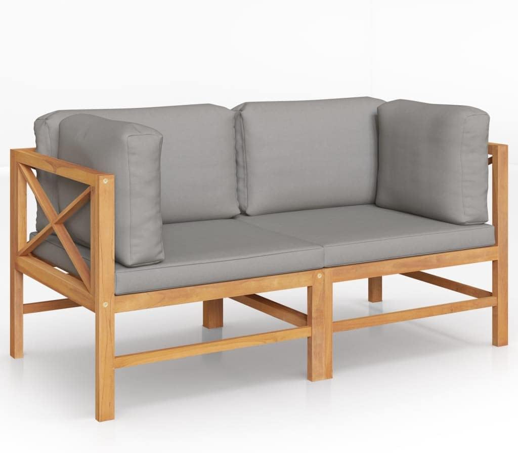 Patio Benches 2-Seater Patio Bench with Dark Gray Cushions,Durable Teak 2Seater Patio Bench with Cushions for Garden and Terrace Outdoor Furniture & Accessories