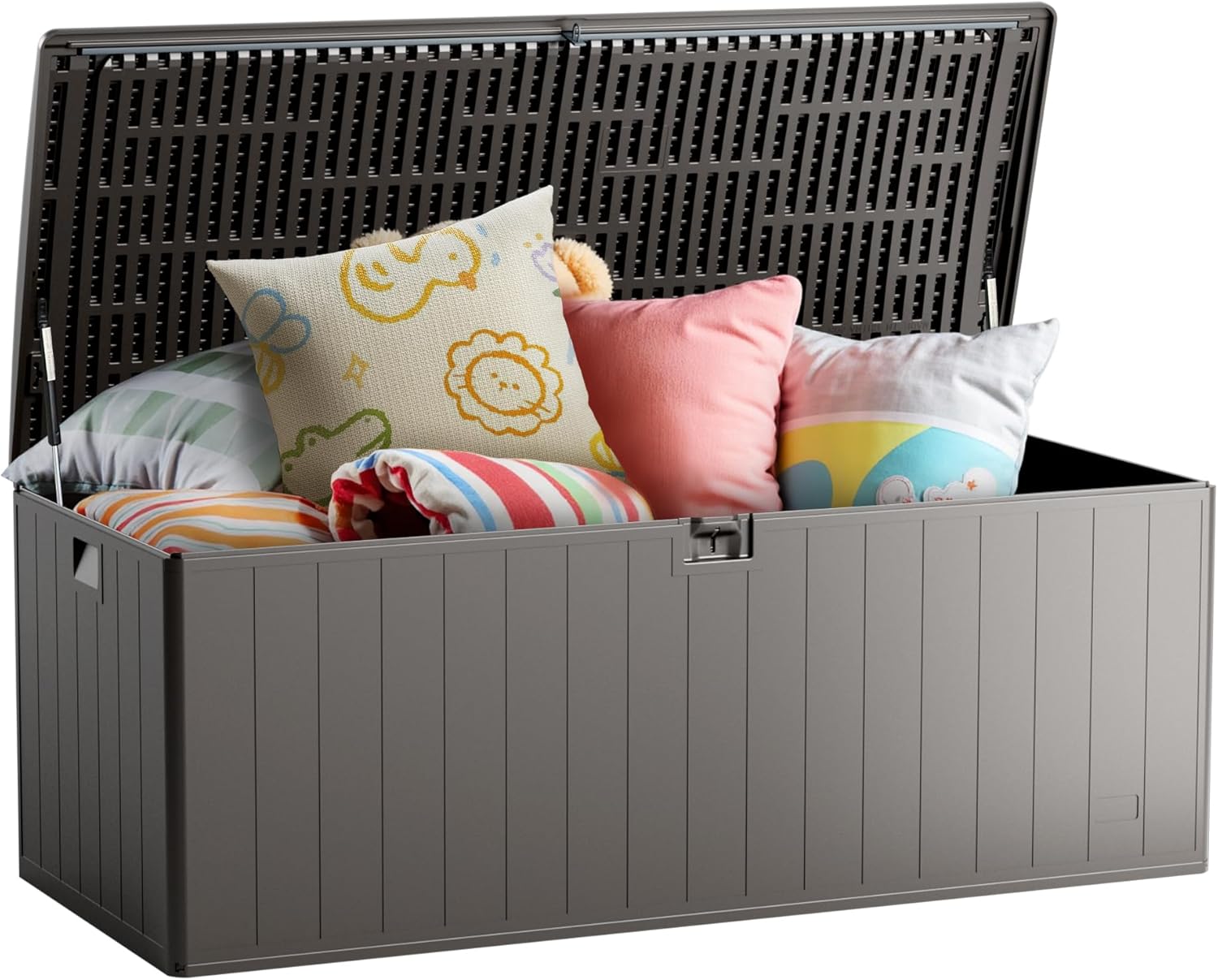 200 Gallon All-Weather Deck Box, Lockable Waterproof Resin Storage with UV Resistance for Patio Furniture, Garden Tools, Pool Accessories (Brown)