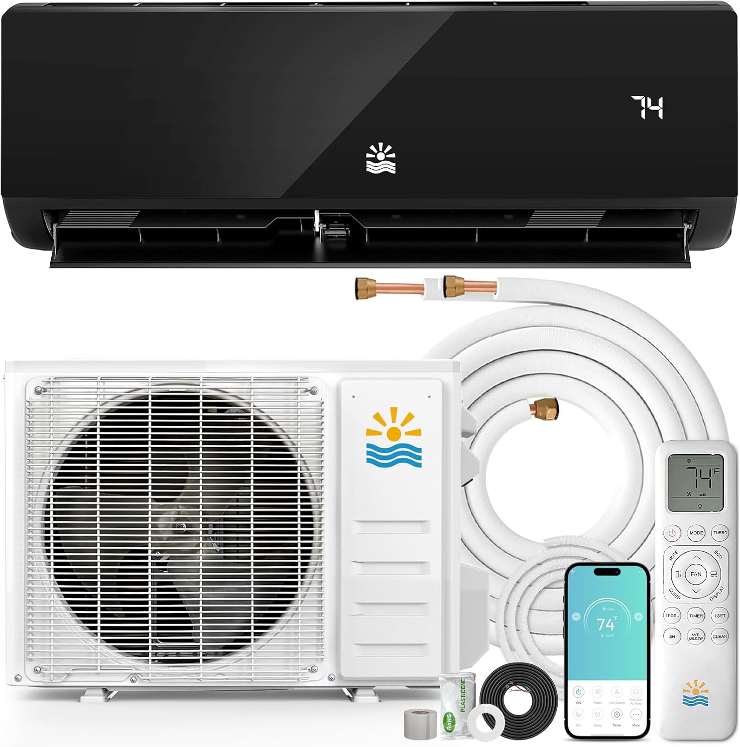 Mini Split Ac/Heating System - 18000 BTU Mini Split Air Conditioner with Heat Pump Wifi Enabled Inverter, 21 SEER2 230V Energy Efficient Precharged Split Ac Unit Up to 1250 Sq.Ft