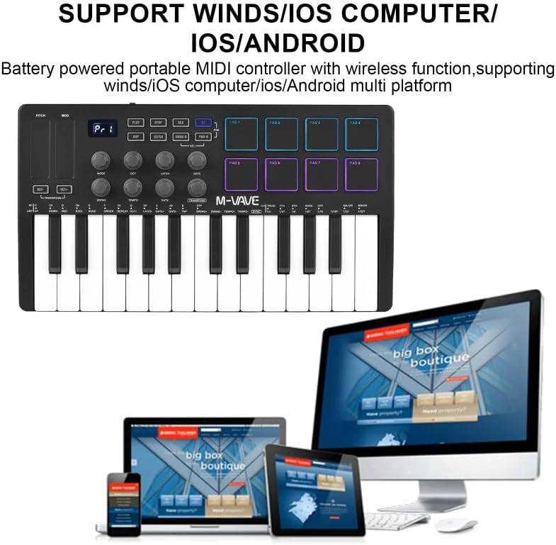 25-Key MIDI Controller Keyboard Mini USB with 8 RGB Backlit Pads, Compact MIDI Pad Sequencer & USB Music Arranger for Studio Recording & Live Performance