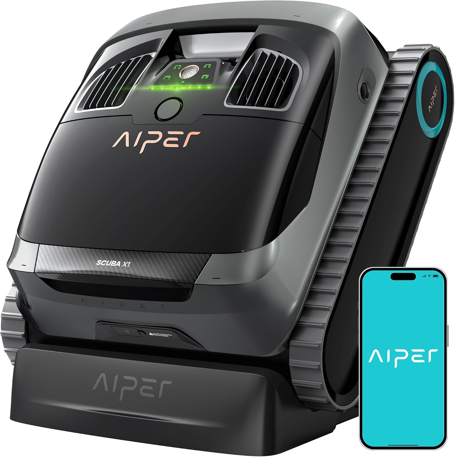 (Dual-Jet) AIPER Scuba X1 6600 GPH High-Power Suction, Upgraded Battery Life and Cross Pattern Smart Navigation, Horizontal Waterline Scrubbing, Ideal for Inground Pools up to 2,150 sq.ft