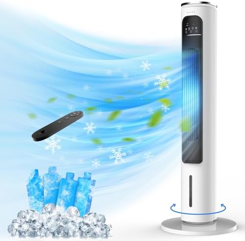 Windowless Portable Air Conditioners, 36’’ Evaporative Air Cooler w/Remote, 2.5L Water Tank & 4 Ice Packs, 12H Timer Auto-off, 70° Oscillating, Quiet Cooling Tower Fan For Bedroom Living Room Office