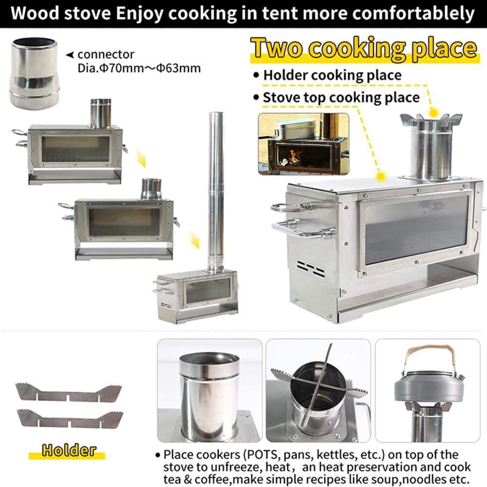 Camping Rocket Stove Wood Burning Stove Safe Effective Stainless Steel Construction Compact Packed Size Patio Fireplace Outdoor Fire Pit