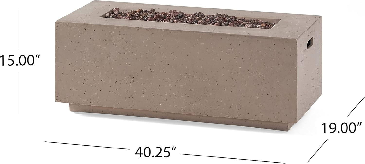 40 Inches Outdoor Rectangular Concrete Propane Fire Pit-40,000 Btu, Dark Grey (Tank Cover Not Included)-Patio, Backyard & Gatherings (Light Grey)
