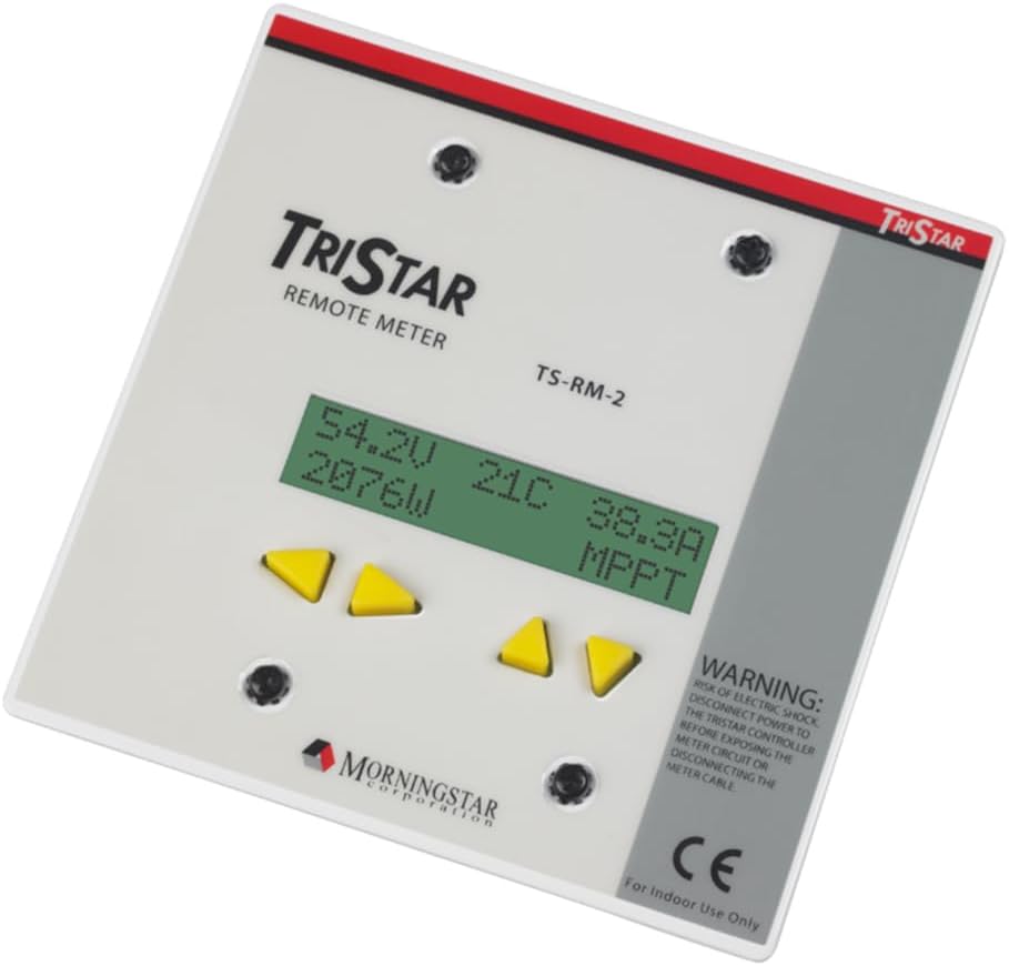 Morningstar Tristar Remote Meter-2 (TS-RM-2) - Connects via 30m Cable to Tristar PWM/MPPT Solar Controllers to Display System Info, Logged Data, Graphs, Alarms & Faults Troubleshooting - 5 Languages
