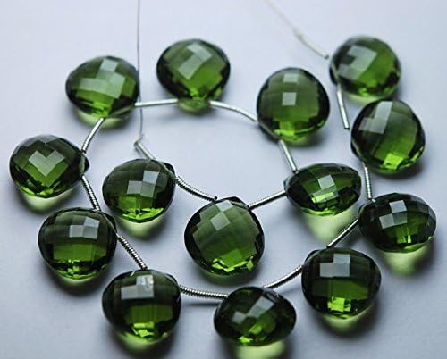 5 match pair, super rare,olive quartz faceted heart shape briolettes calibrated size 14mm