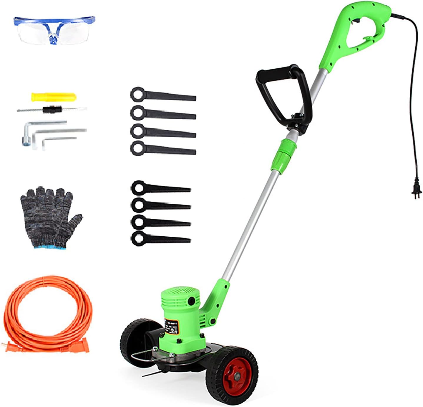 Plug-in Lawn Mower, with 20m Power Cord Household Small Lawn Trimmer with Roller 3-Speed Adjustable Hand Push Lawn Mower 680W High Power Portable Lawn