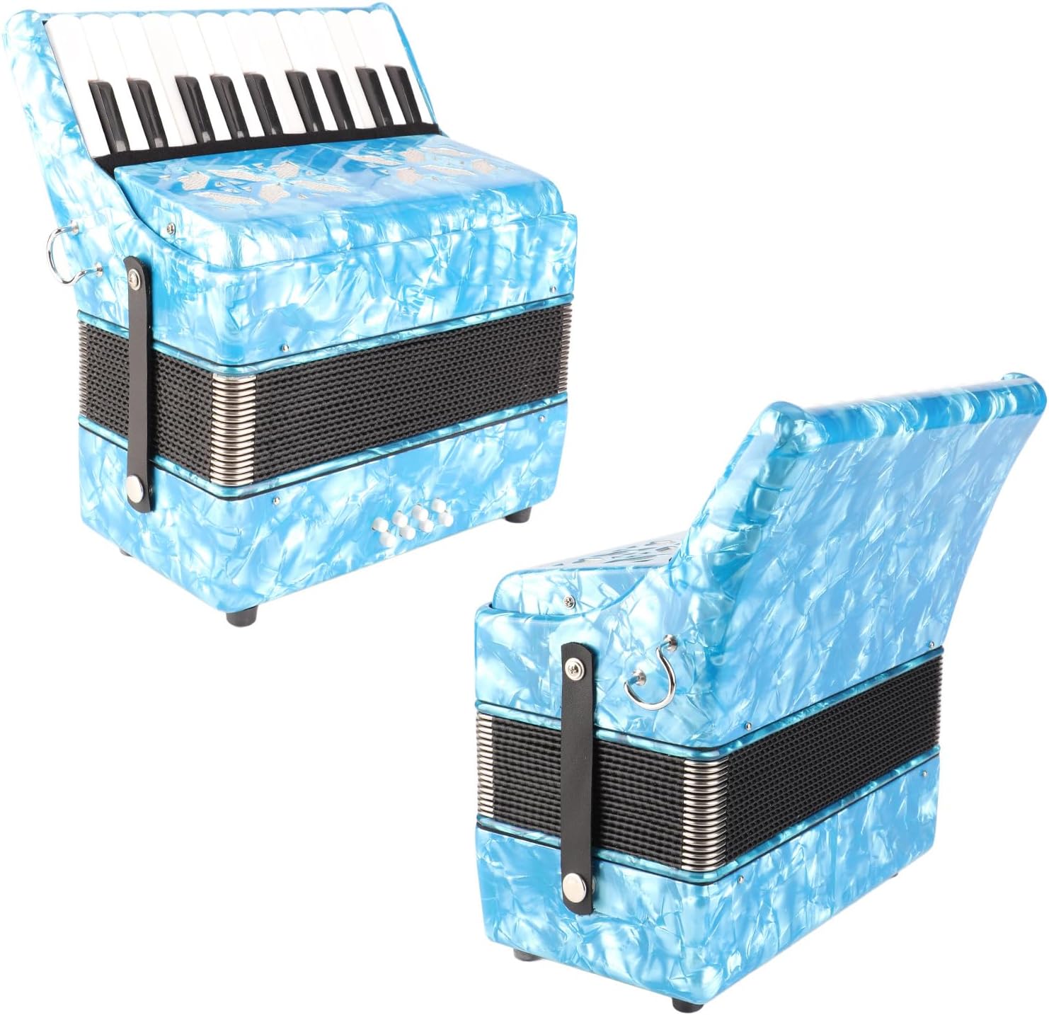 Kids Accordion, Bright Color Kids Accordion 22 keys Button Accordian, Black and White Piano Keys Accordion Acordeon Concertina, for Kids Children (Sky Blue)