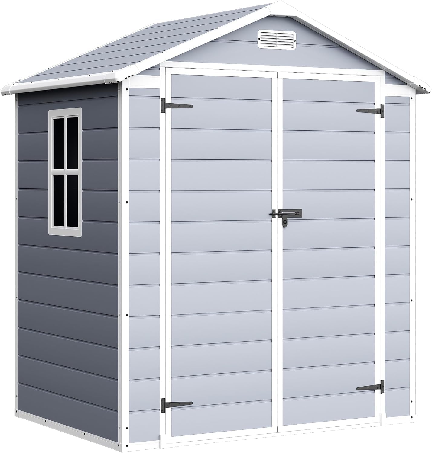 Devoko 6x4 FT Plastic Outdoor Storage Shed, Waterproof Resin Garden Shed with Lockable Door, Outside Tool Shed with Floor for Backyard, Patio, Lawn, Poolside, Light Grey