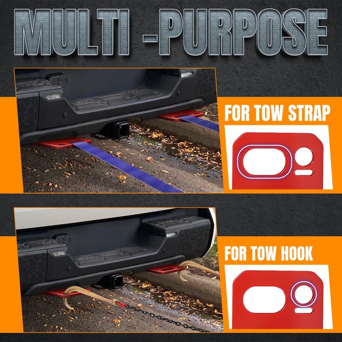 Rear Recovery Points, 2PCS Shackle Hitch Receiver Trailer Tow Hook Receiver Tow Point Kit Accessories for Toyota Tundra 2022 2023 2024 2025 (Red)