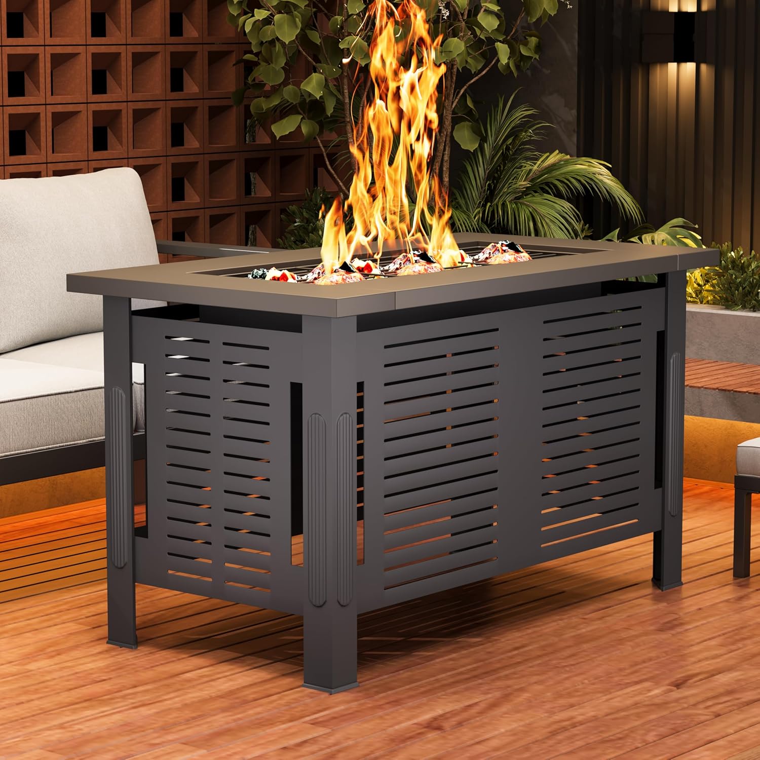 U-MAX Fire Pit Table, 43 Inch Wood Burning BBQ Grill Firepits, Metal Fireplaces with Waterproof Cover, 3 in 1 Fire Pits for Outside Party Barbecue Camping Picnic on Deck Backyard Garden, Black