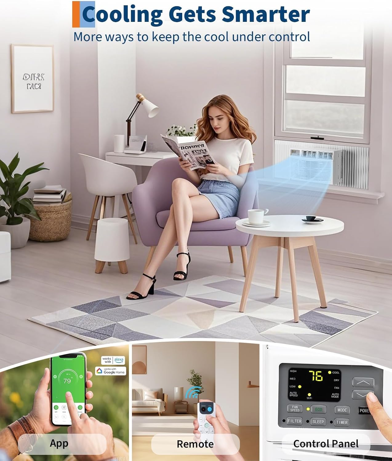 Window Air Conditioner 12000 BTU with WiFi, Energy Efficient Window AC Unit Cools Up to 550 Sq.Ft. with Remote App Control, Ideal for Apartment, Living Room, Medium Room, White