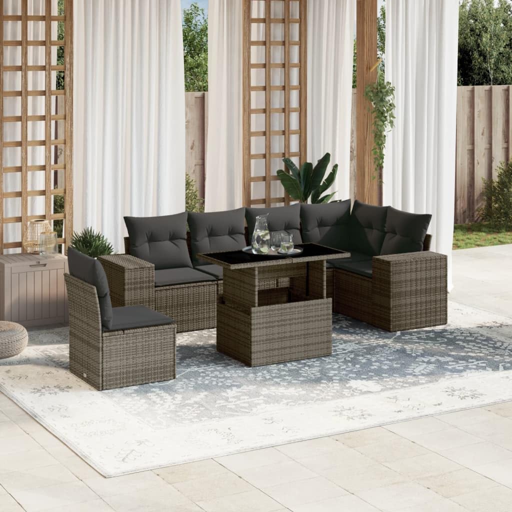 Garden Sofa Set Gray Poly Rattan, Powder-Coated Steel, Tempered Glass, Modular Patio Furniture for Outdoor Dining & Relaxation, Seats