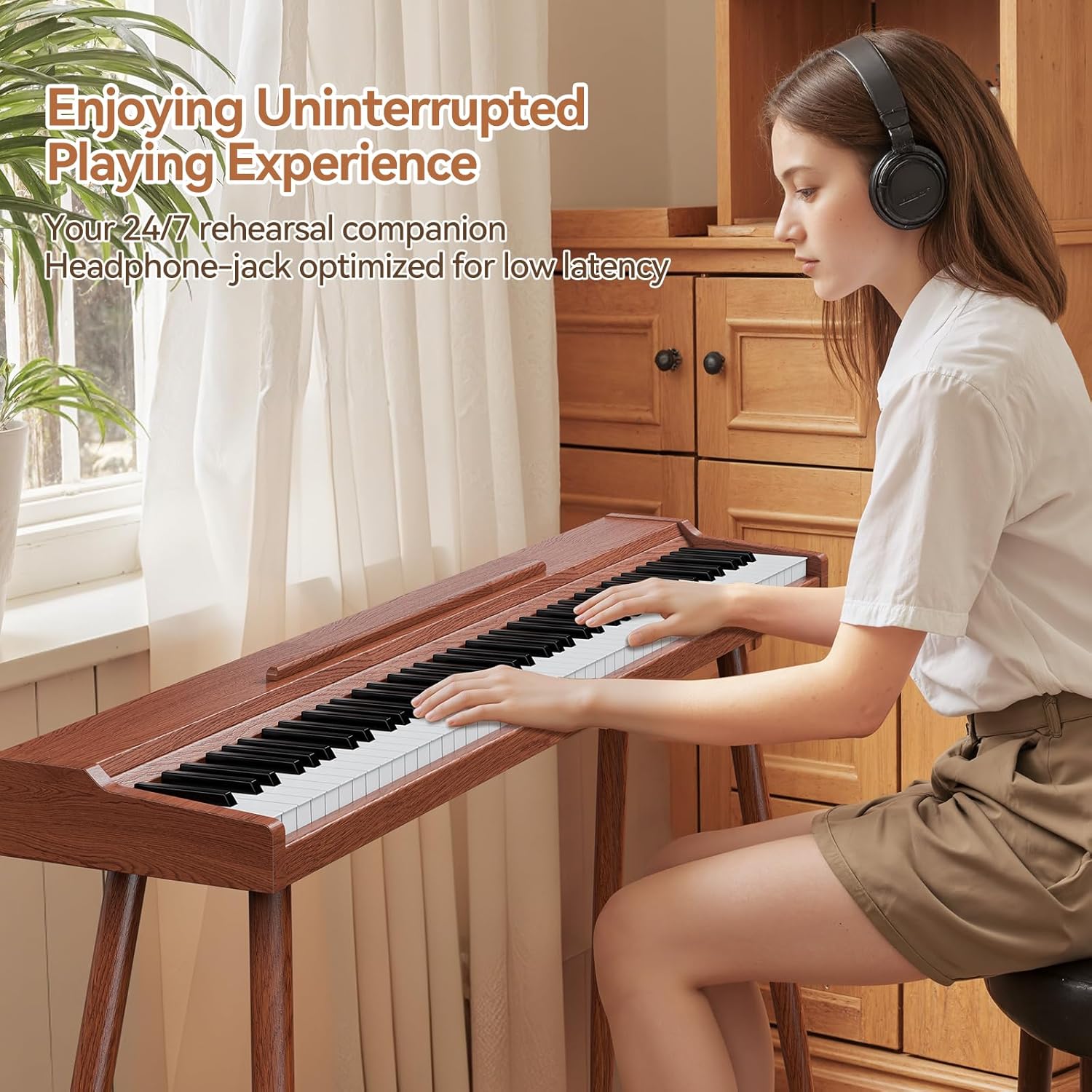 TERENCE Digital Piano 88 Key Semi-Weighted Keyboard,Full-Size Keyboard Piano for Beginners,Electric Piano with Stand,Triple Pedal,Removable Music Stand,Power Adapter