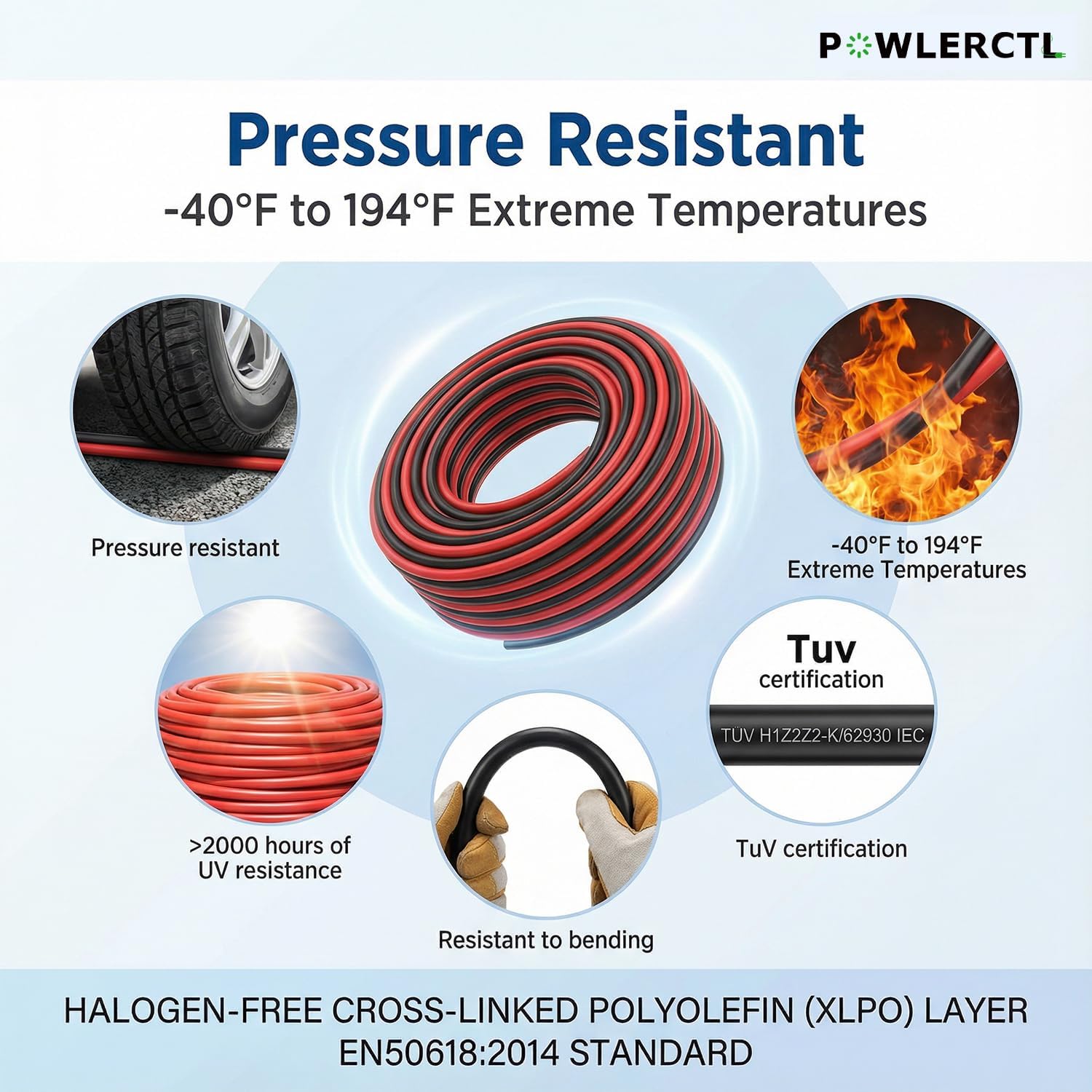 Solar Panel Extension Cable 10 AWG 50Ft 6mm² Wire Gauge Certified PV Cable,100% Tinned Copper with Male and Female Waterproof mc4 Connectors,for RV, Home Boat Photovoltaic Systems