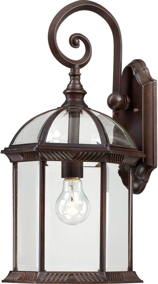 Nuvo Lighting 60/4965 Boxwood One Light Mid-Size Wall Lantern/Arm Down 100 Watt A19 Max. Clear Beveled Glass Rustic Bronze Outdoor Fixture