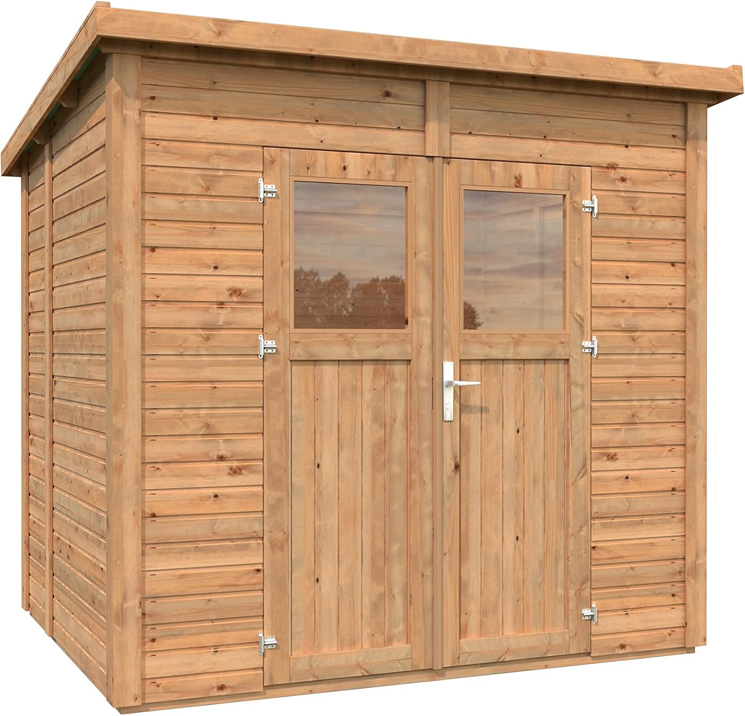 Leisure Season Urbano Lean to Shed Kit - Modern Weatherproof Outdoor Storage Shed with Floor, Doors, Plexiglass Windows, Pent Roof - Nordic Spruce Wood Shed Kit - Medium Brown, 8'x6' (URB8X69135)