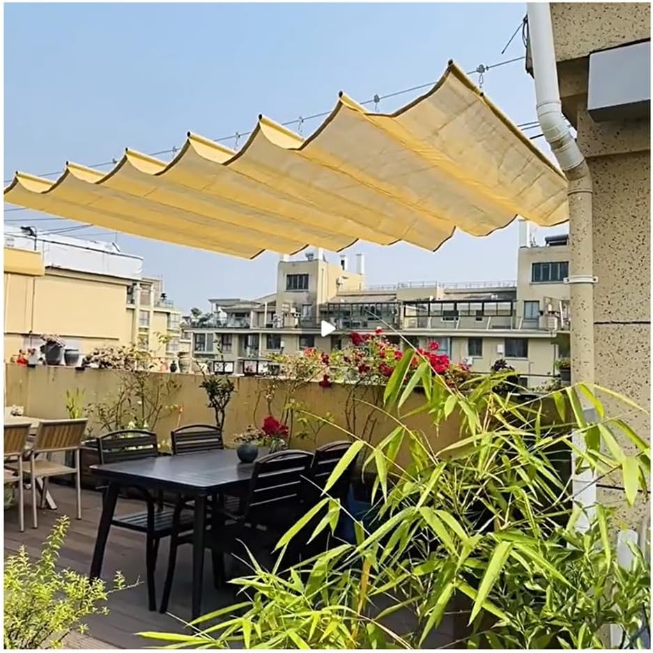 Etlegor Retractable Sun Shade Canopy Cover, Sliding Wave Shade Sail UV Protection Replacement Pergola Cover for Patio Garden Gazebo Porch(1.4x7m)