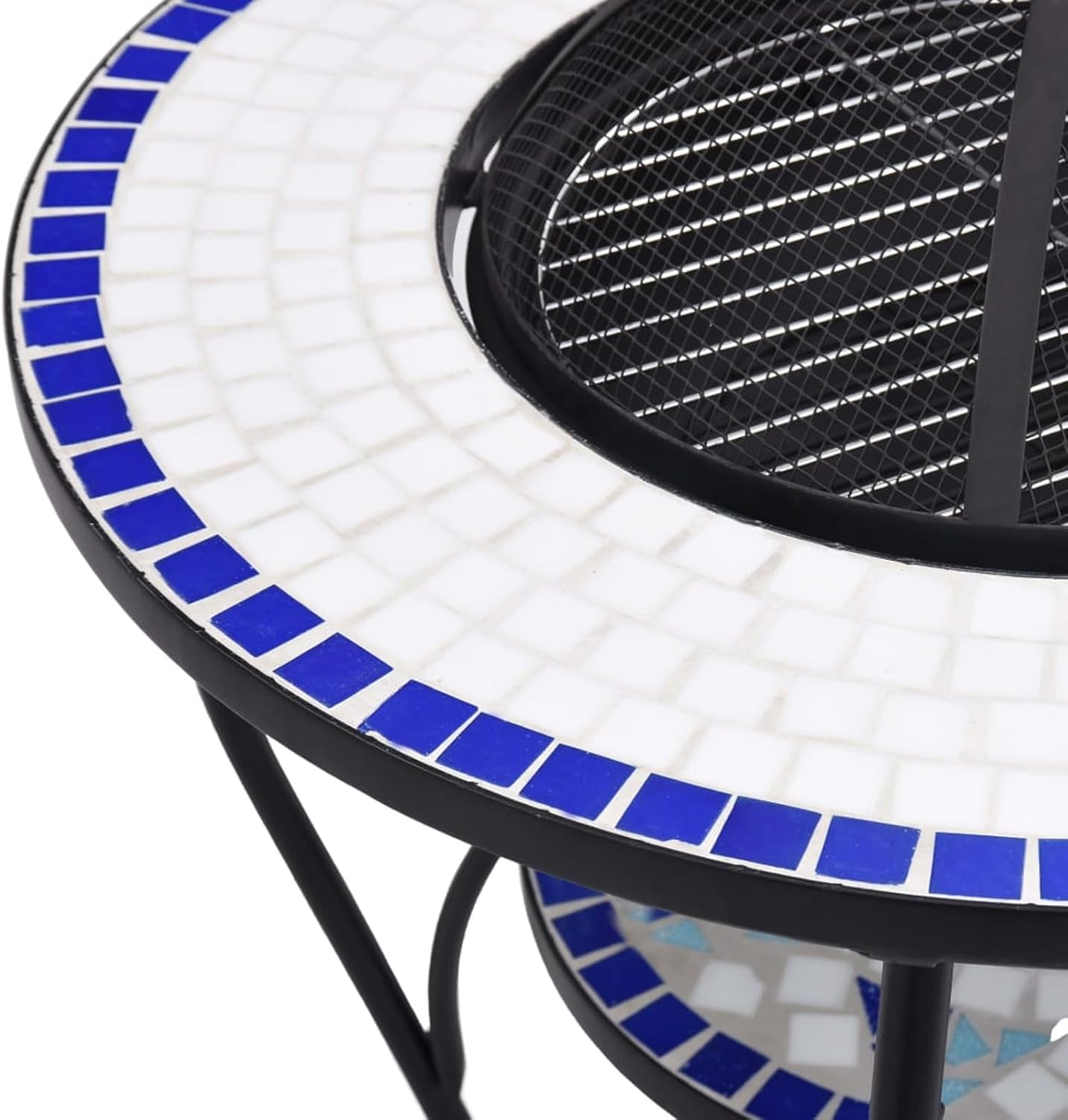 Blue and White Steel Fire Pit Table with Ceramic Surface - Garden & Patio Decor, Heat Absorbing, Safe Mesh, Multi-Use BBQ Model LYKLYD-46724US