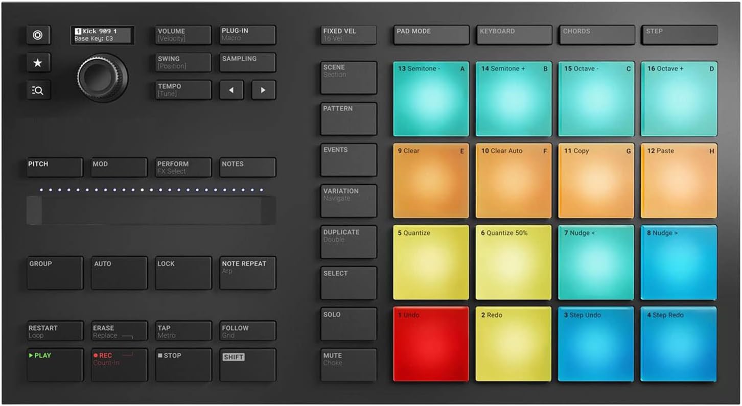DJ Electronic Drum Machine Pad Controller Multi-Function Equipment with USB Connectivity, Customizable Sounds, 16 Pads, Black