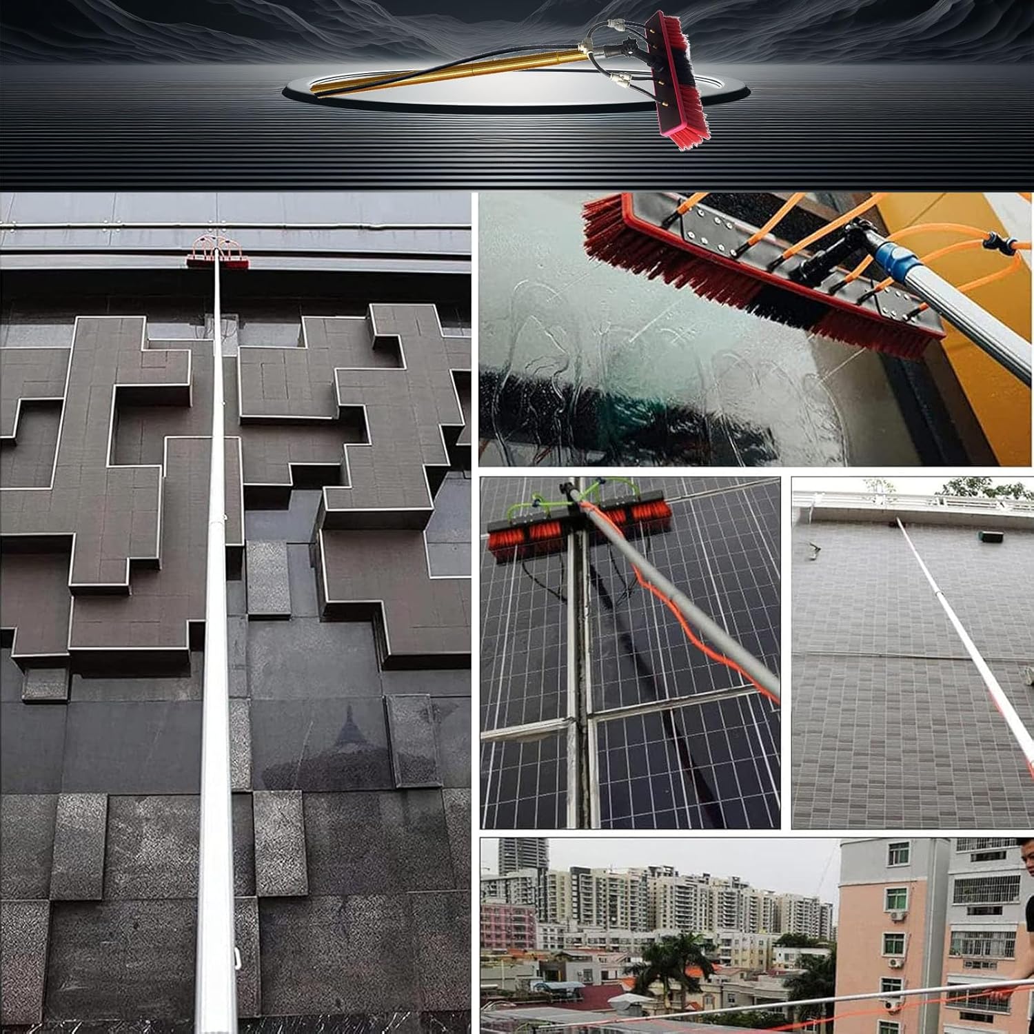 20FT Window Cleaning Pole Kit Water/Hose Fed Pole with Cleaning Brush Equipment for Photovoltaic and Solar Panels Conservatory Roof Cleaner