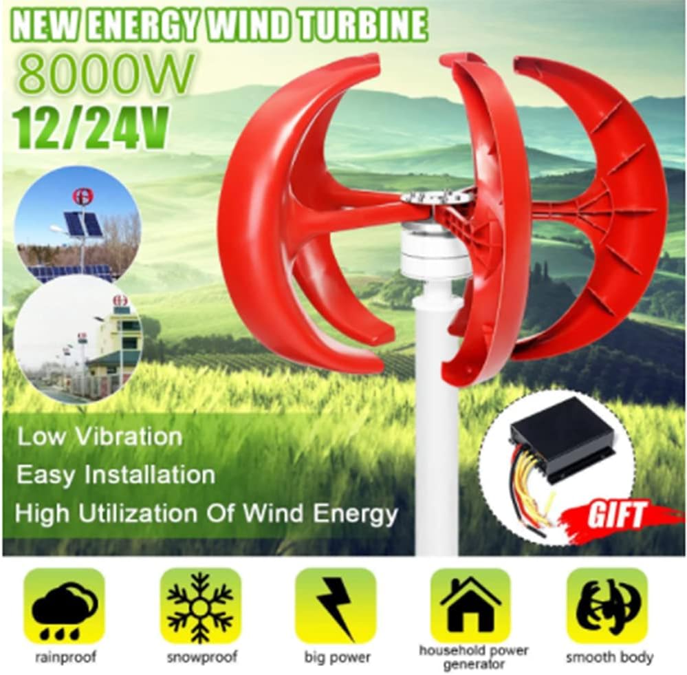 8000W Vertical Axi Wind Turbines Generator Lantern 12V 24V 5 Blades Motor Kit for Home Hybrids Streetlight Electromagnetic,24v
