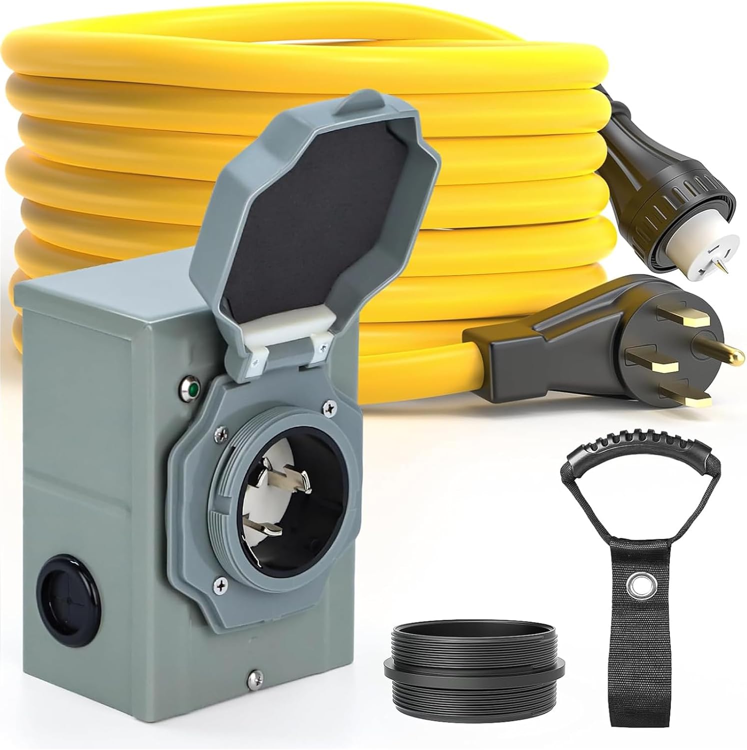 E-SDS 50 Amp Generator Cord 25FT and Pre-Drilled Power Inlet Box Waterproof Combo Kit，NEMA 14-50P to SS2-50R Generator Extension Cord with SS2-50P Generator Outlet, ETL Listed,125/250 Volt, 12500W