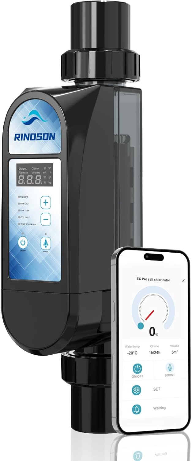 Smart Saltwater Pool Chlorinator System with Two Year Limited Warranty, App Remote Control & Titanium Plate Self-Cleaning WiFi Salt Chlorine Generator for Pools up to 18,000 Gallons