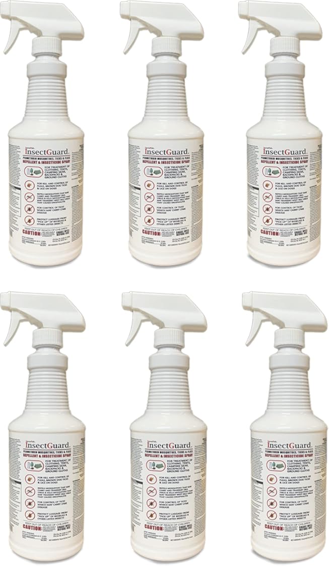 InsectGuard Permethrin Mosquitoes, Ticks and Flies Repellent & Insecticide Spray Quart (32oz) 6 Pack - Case Pack