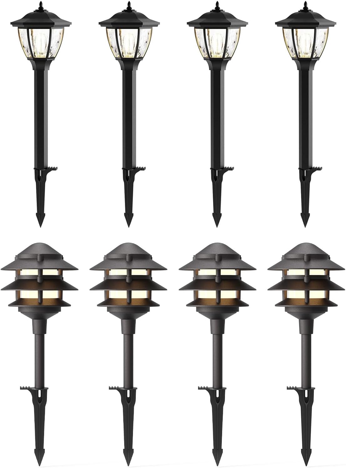 GOODSMANN Landscape Lighting Pathway Lights Low Voltage 4PK 2.2 Watt LED 30 Lumen with 4PK 1 Watt LED 12V AC Landscape Lights 40 Lumen 2700K Warm White