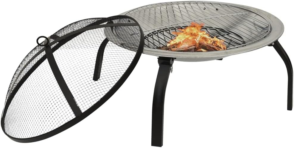 Small Outdoor Fire Pit,2-in-1 Fire Pit and BBQ with Poker,Fire Pit Cooking Grate,Patio Fire Pit,Fire Bowl,for Camping, Cooking, Tailgating, and Patio, 22