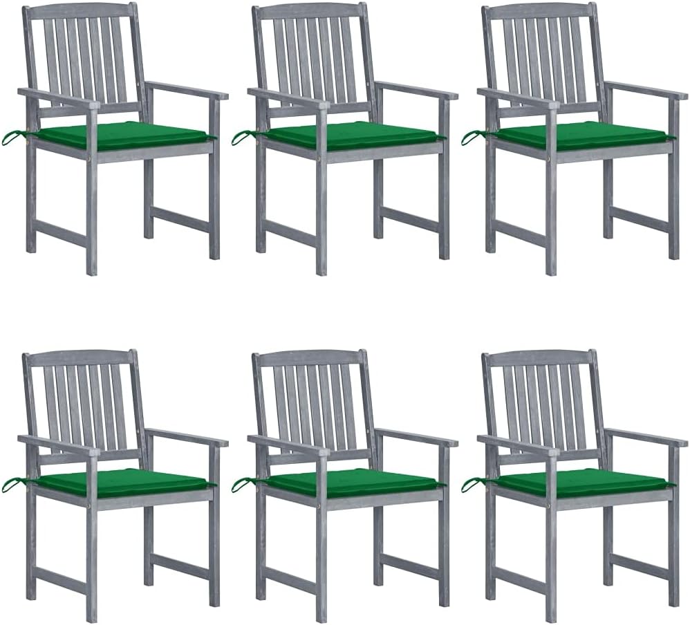 Patio Chairs with Cushions 6 pcs Solid Acacia Wood Gray,Acacia Wood Outdoor Patio Chair Set with Comfortable Cushions for Outdoor Lounge Outdoor Furniture, Outdoor Chairs