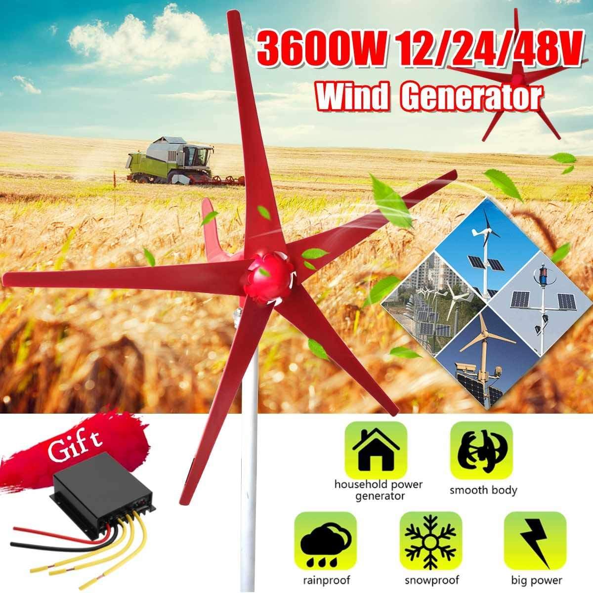 3600W 12V/24V/48V 5 Blade Wind Turbines Generator Efficient Wind Turbines Horizontal Home Power Windmill Energy Turbines Charge,12v