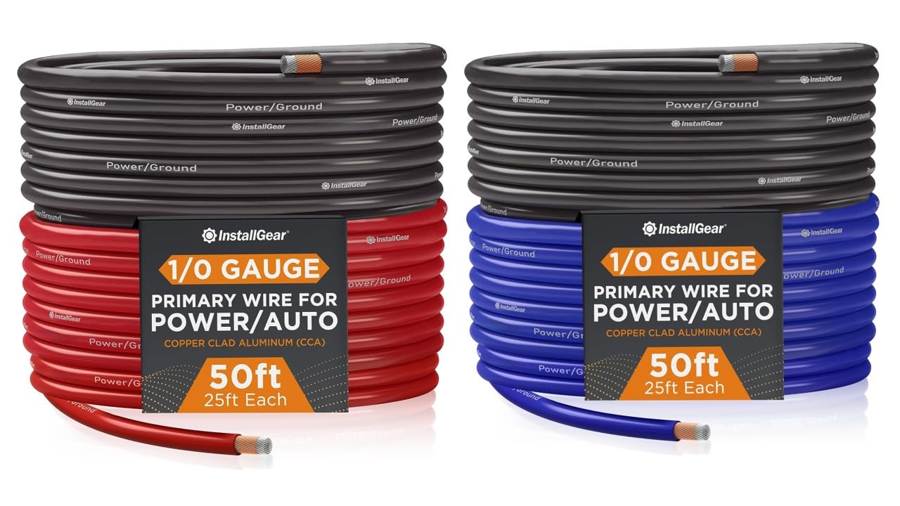 InstallGear 1/0 Gauge Wire (100ft) Copper Clad Aluminum CCA - Primary Automotive Wire, Car Amplifier Power & Ground Cable, Battery Cable, Car Audio Speaker Stereo, RV Trailer Wiring Welding Cable