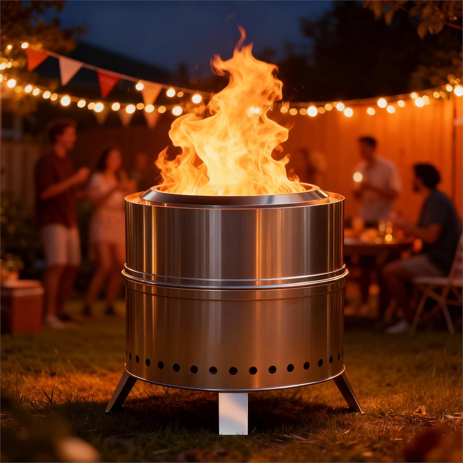 Breezz Smokeless Fire Pit 19.3 Inch Stainless Steel Outdoor Wood Burning Firepit with Carry Bag, Portable Bonfire Stove for Backyard, Patio, Camping, and Picnic, Efficient Airflow & Low Smoke Design