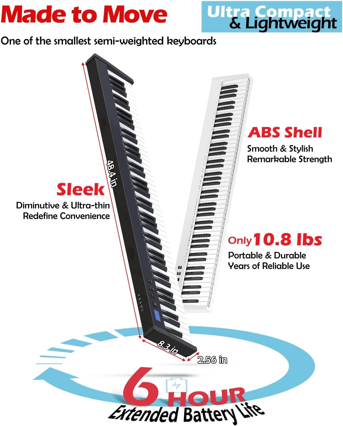 NikoMaku Semi-weighted 88 Keys Piano Keyboard Compact Portable Digital Piano Set for Beginners with Stand, Carrying Case, Sustain Pedal, Headphones, SWAN-S White