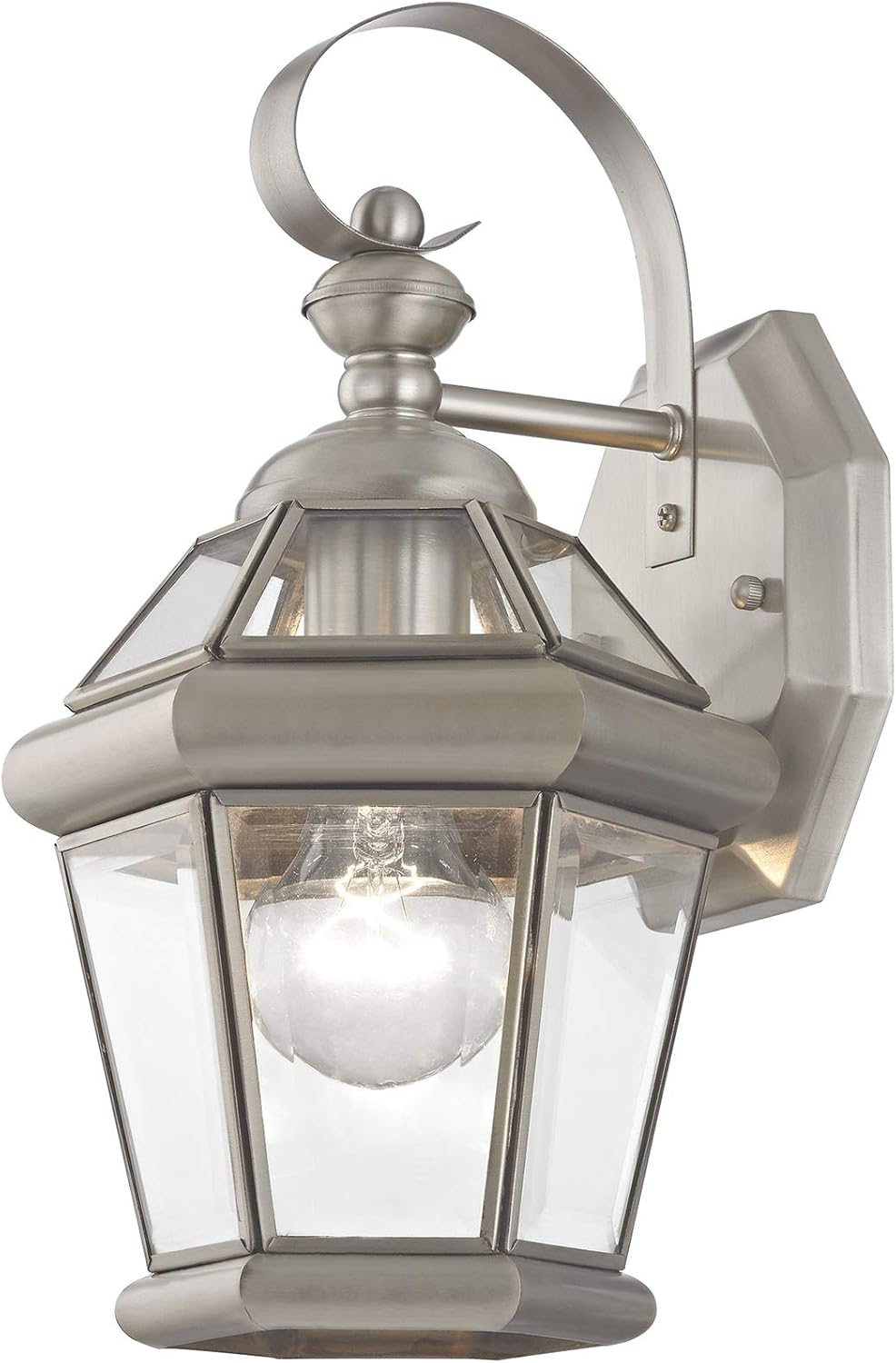 Livex Lighting 2061-91 Outdoor Wall Lantern with Clear Flat Glass Shades, Brushed Nickel