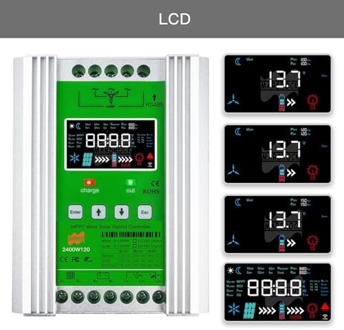Smart Wind Power Controller with LCD Display, 300W-1500W Wind + 500W-1200W Solar Turbine Regulator, 12V/24V/48V, Dump Load Included, Efficient Energy Management