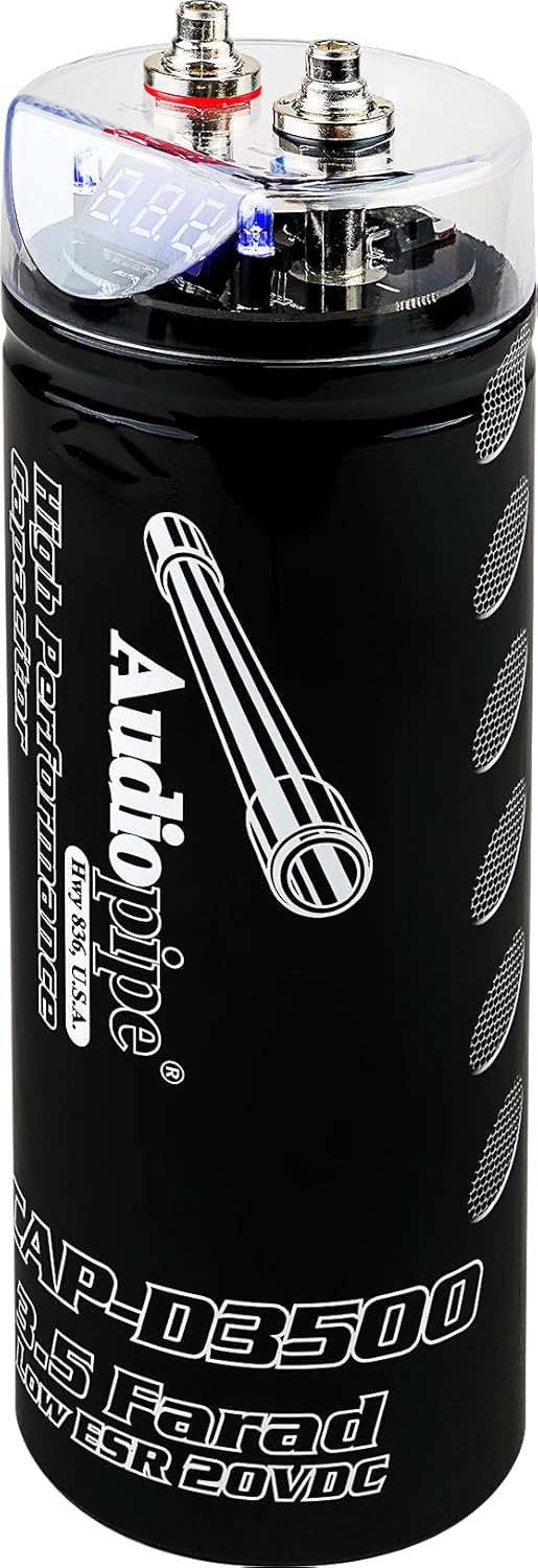 Audiopipe ACAP-D3500 Car Audio 24 Volt Surge Power 3.5 Farad Capacitor Kit for Car Stereo Amplifier with Digital Display and Electronic Protection, Black (3.5 Farad)