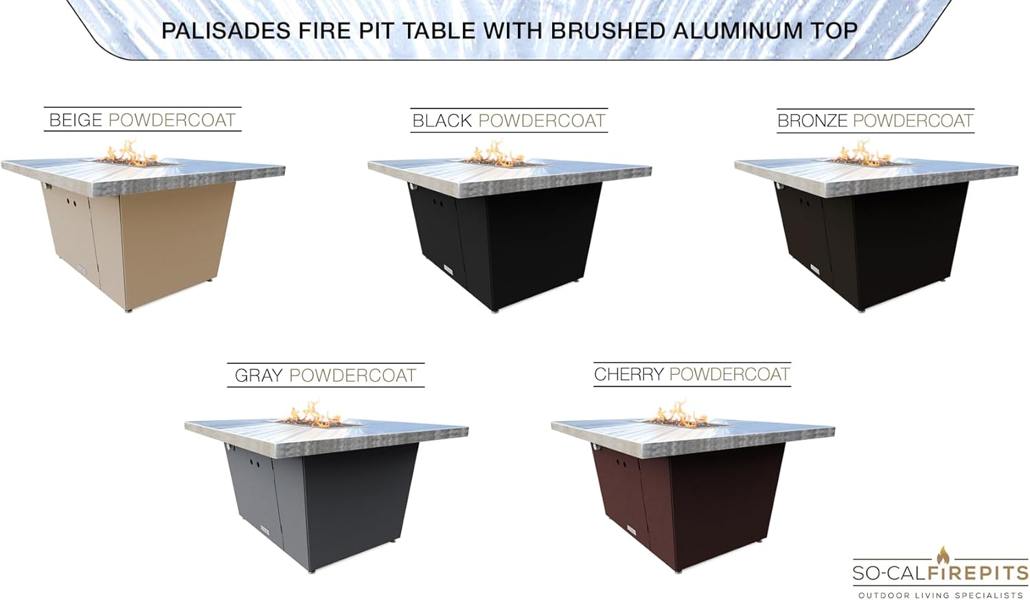 COOKE Palisades Rectangular Fire Pit Table - 44x36 - Chat Height - Propane - Brushed Aluminum Top with 3cm Edge - Bronze Powdercoat Base