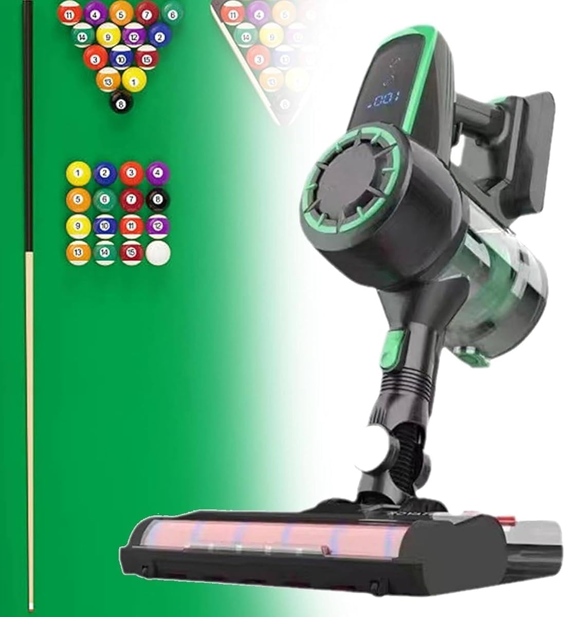Electric Billiard Table Cloth Cleaner with LED Touch Screen Cordless Vacuum Cleaners for Home Wall Mounted Storage 240w, Adjustable 2 Gear Speed for Billiard Halls Green