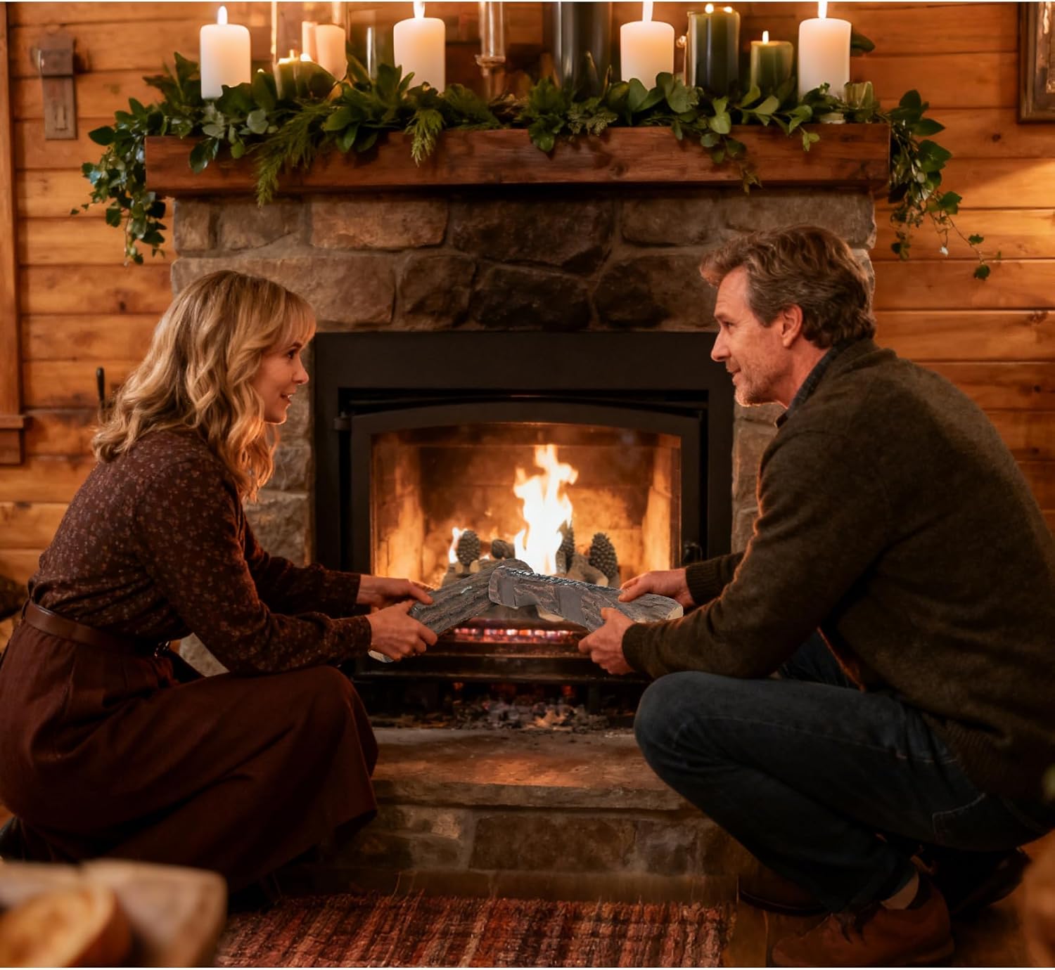 Stanbroil Large Ceramic Gas Logs, 9 Piece Set of Decoration Ceramic Wood Logs for All Types of Ventless, Gel, Ethanol, Electric, Gas Inserts, Propane, Indoor or Outdoor Fireplaces & Fire Pits